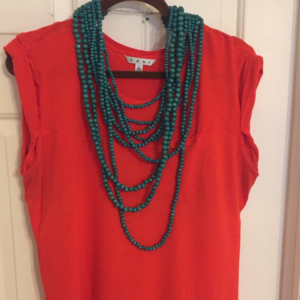 Teal wood bead necklace - Picture 1 of 4